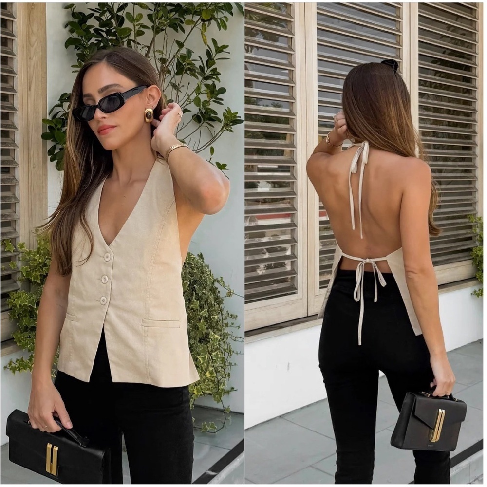 Elegant Beige Halter Vest